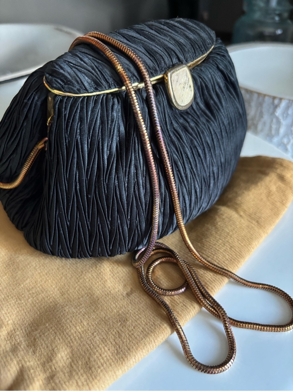 Black Evening Clutch with Gold Frame